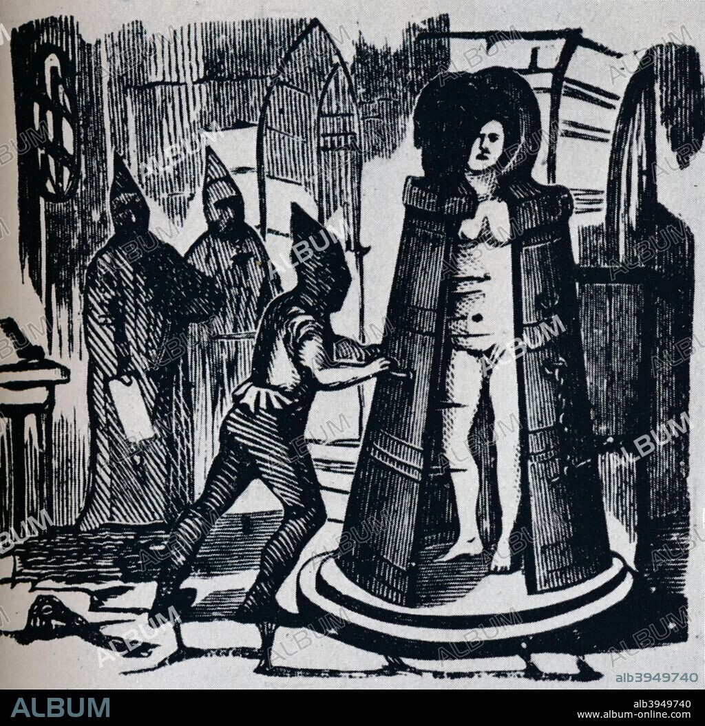 'Woodcut showing Geuder's 'Iron Maiden' in a torture chamber Setting', c1870. From The Connoisseur, 1941 edited by H. Granville Fell. [The National Magazine Co. Ltd, London, 1941].