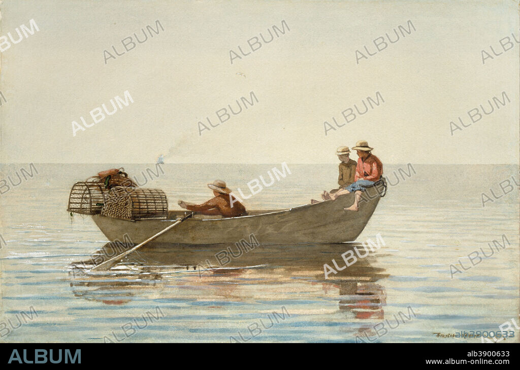 WINSLOW HOMER. Three Boys in a Dory with Lobster Pots. Date/Period: 1875. Painting. Watercolor and gouache over graphite on paper. Height: 34.4 cm (13.5 in); Width: 52 cm (20.5 in).