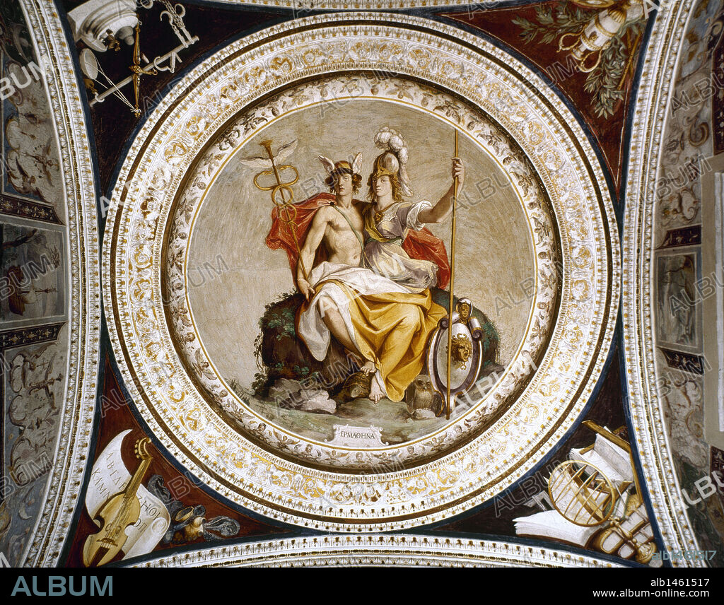 HERMATHENA. Fusión de Mercurio y Atenea. Fresco renacentista de tema mitológico. S. XVI. Obra de Federico Zuccari. Palacio Farnese. Caprarola. Italia.