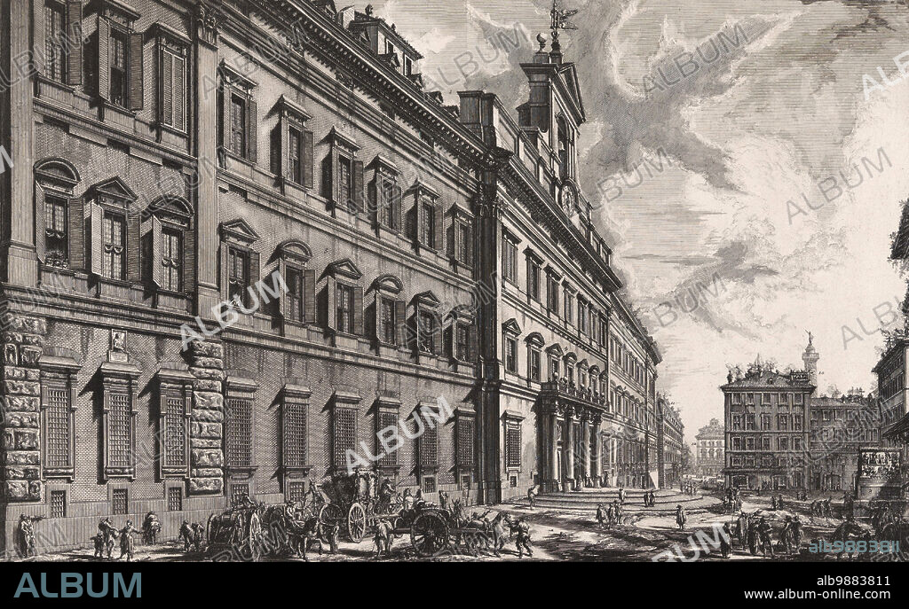 Antikes Rom, Palazzo Montecitorio, Palazzo di Montecitorio, ein Palast in Rom und seit 1871 Sitz der Abgeordnetenkammer des italienischen Parlaments, 1770, Italien, Historisch, digital restaurierte Reproduktion von einer Vorlage aus der damaligen Zeit.