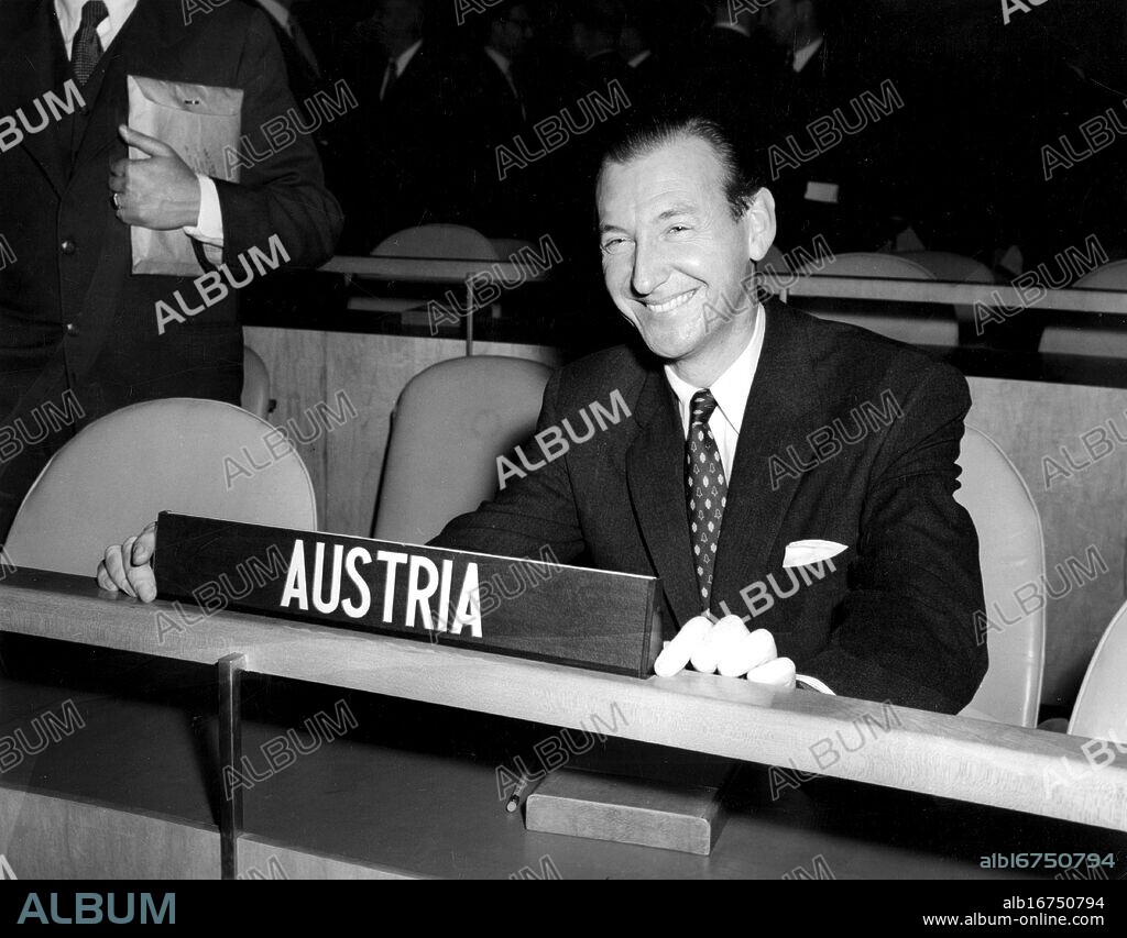 Mr Kurt Waldheim, Austrian delegate to the United nations, takes his seat at the Assembly for the first time. Austria was recently admitted to UNO membership. 16th December 1955.