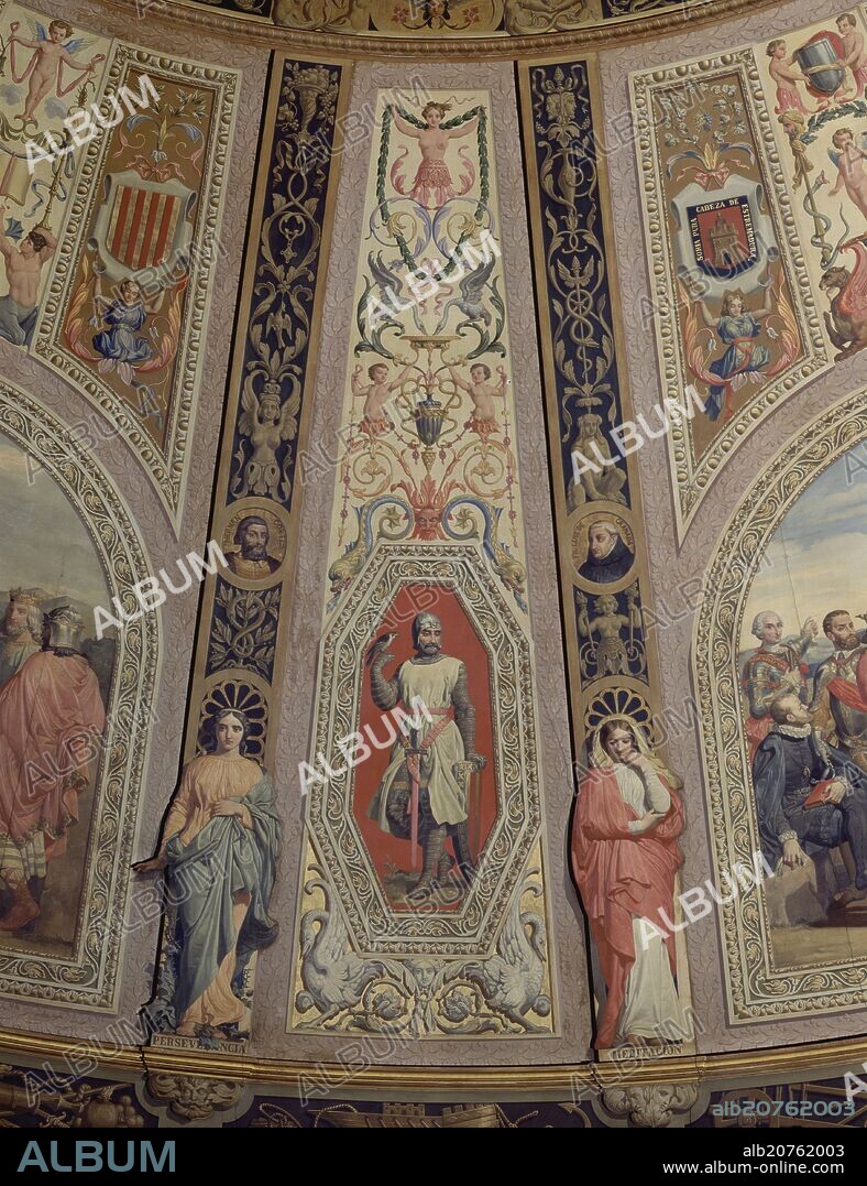 CARLOS LUIS DE RIBERA Y FIEVE. PINTURA MURAL DE LA BOVEDA DEL SALON DE SESIONES - 1850/53 - DETALLE -  ALEGORIA DE LA EDAD MEDIA.