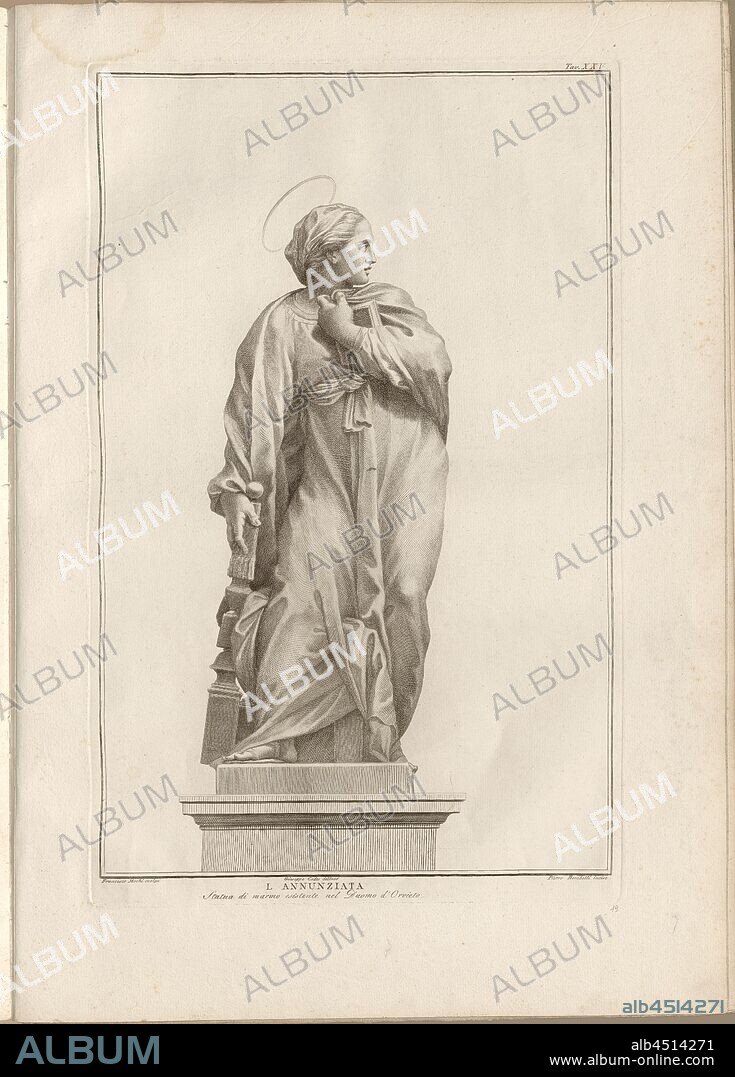 The Annunciation, Marble statue in the Orvieto Cathedral, signed: Francesco Mochi scolpi; Giuseppe Cades delineo; Pietro Bombelli incise, Tav., XXV, Mochi, Francesco (scolpi); Cades, Giuseppe (delineo); Bombelli, Pietro (incise), Guglielmo Della Valle: Storia del duomo di Orvieto. Roma: presso i Lazzarini, MDCCXCI [1791].