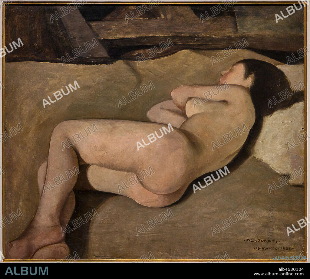 Museo Novecento: "Nude Woman (Study for the afternoon)", by Felice Casorati, 1922. Oil painting on cardboard.