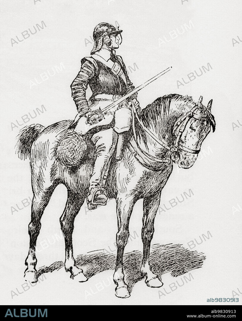 Oliver Cromwell at the storming of Basing House. Oliver Cromwell, 1599 1658. English general and statesman. After the painting by Ernest Crofts. From Britain and Her Neighbours, 1485 - 1688, published 1923.
