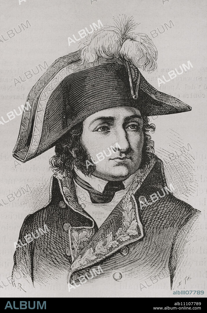 Barthélemy Catherine Joubert (1769-1799). French general. He took part in the French Revolutionary Wars. Portrait. Engraving. "History of the French Revolution". Volume I, 2nd part, 1879.