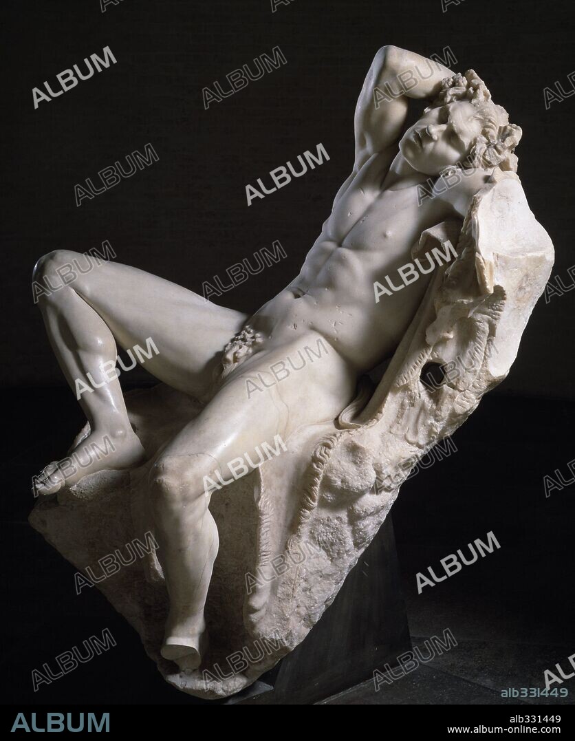 Greek marble statue 220BC of sleeping satyr called Barberini Faun.