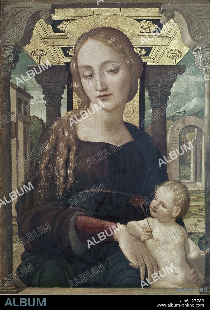 ESCUELA CASTELLANA. VIRGEN CON NIÑO - PINTURA RENACENTISTA.