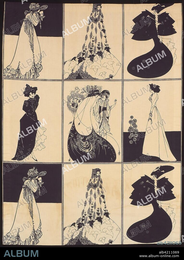 AUBREY VINCENT BEARDSLEY. Panel. After designs by Aubrey Beardsley (English, 1872-1898); England. Date: 1901-1925. Dimensions: 155.6 × 116.2 cm (61 1/2 × 45 3/4 in.)
Warp repeat: 107 cm (42 1/8 in.). Cotton, plain weave; block printed. Origin: England.