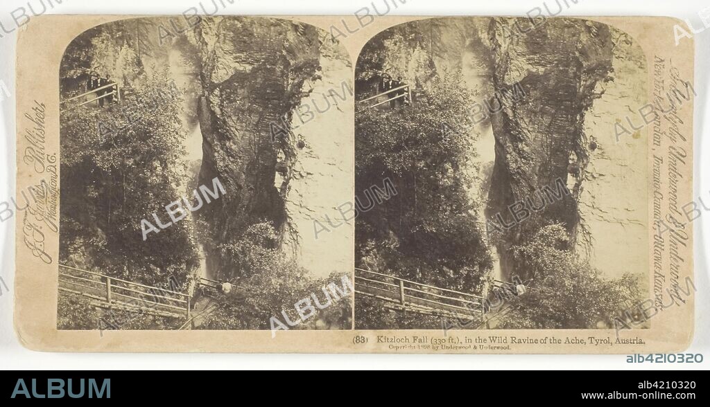 Kitzloch Fall in the Wild Ravine of the Ache, Tyrol, Austria. J. F. Jarvis; American, born 1850. Date: 1898. Dimensions: 8.2 x 7.7 cm (each image); 8.8 x 17.8 cm (card). Albumen print, stereo. Origin: United States.