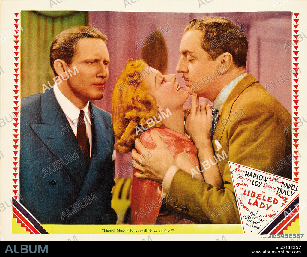 JEAN HARLOW, SPENCER TRACY and WILLIAM POWELL in LIBELED LADY, 1936, directed by JACK CONWAY. Copyright M.G.M.