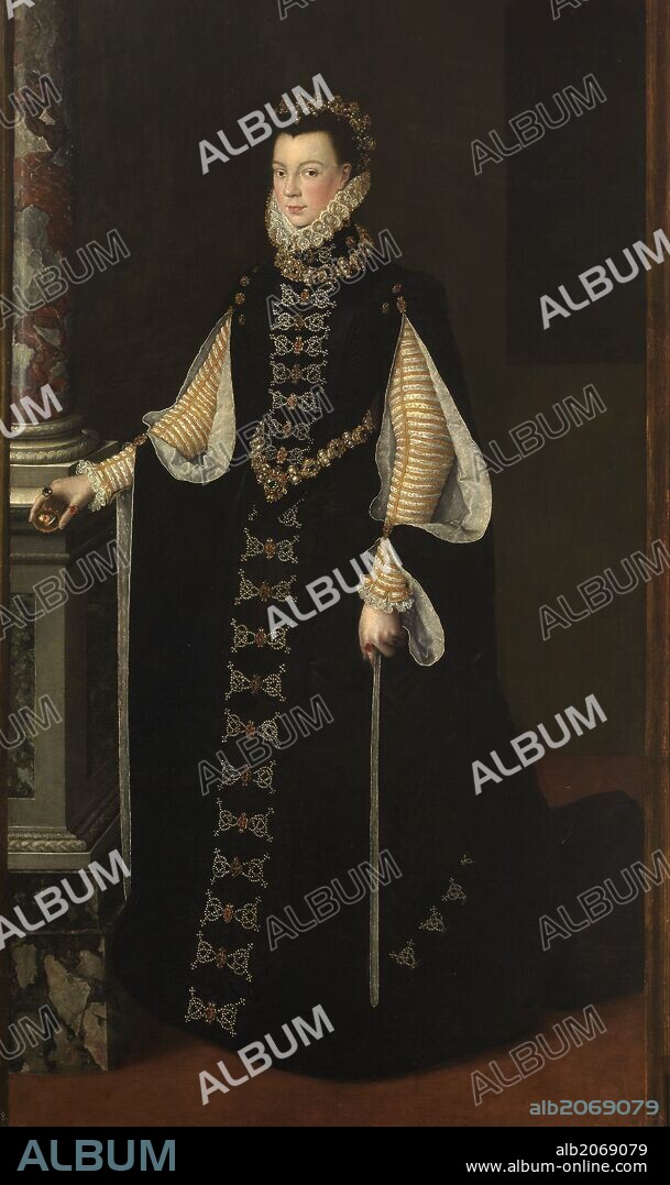 SOFONISBA ANGUISSOLA (atribuido). Sofonisba Anguissola (Atribuido a) / 'Isabel de Valois sosteniendo un retrato de Felipe II', 1561-1565, Escuela Italiana, Óleo sobre Lienzo, 206 cm x 123 cm, P01031.