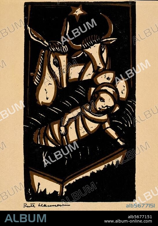 RUTH SCHAUMANN. Schaumann, Ruth né en 1899. "La Nativité". Gravure sur bois en deux couleurs.