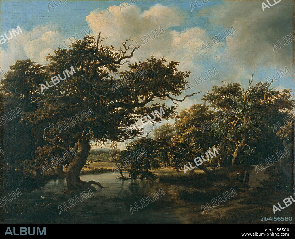 Meindert Lubbertsz. Hobbema (Amsterdam, 1638-1709). Bosque pantanoso (hacia 1660 - 1663). Óleo sobre lienzo. 68,9 x 90,2 cm.