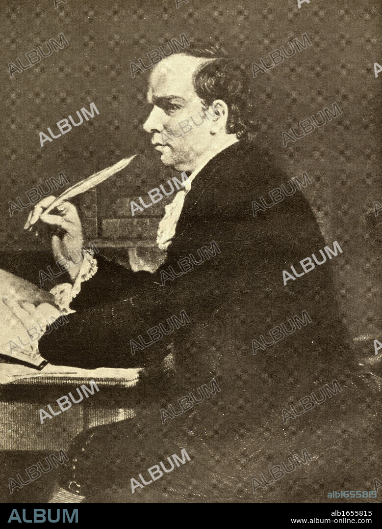 Oliver Goldsmith, 1730-1774. Anglo-Irish playwright, novelist, poet and essayist. From the book "The Masterpiece Library of Short Stories,Irish and Overseas, Volume 11'.
