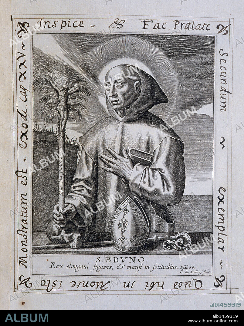 SAN BRUNO (Colonia, 1033-1101). Arzobispo de Reggio, fundador de la Orden de los Cartujos. Grabado de los siglos XVII y XVIII.