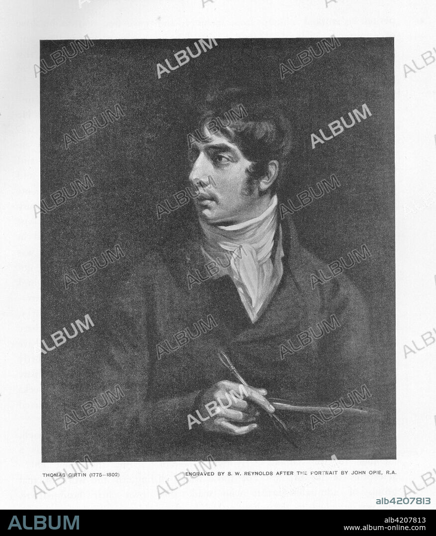 'Thomas Girtin (1775-1802)'. Portrait of British painter and etcher Girtin who played an important part in establishing watercolour as a respected art form. From English water-colour with reproductions of drawings by eminent painters, edited by Charles Holme, published by The Studio Library, [c1900].