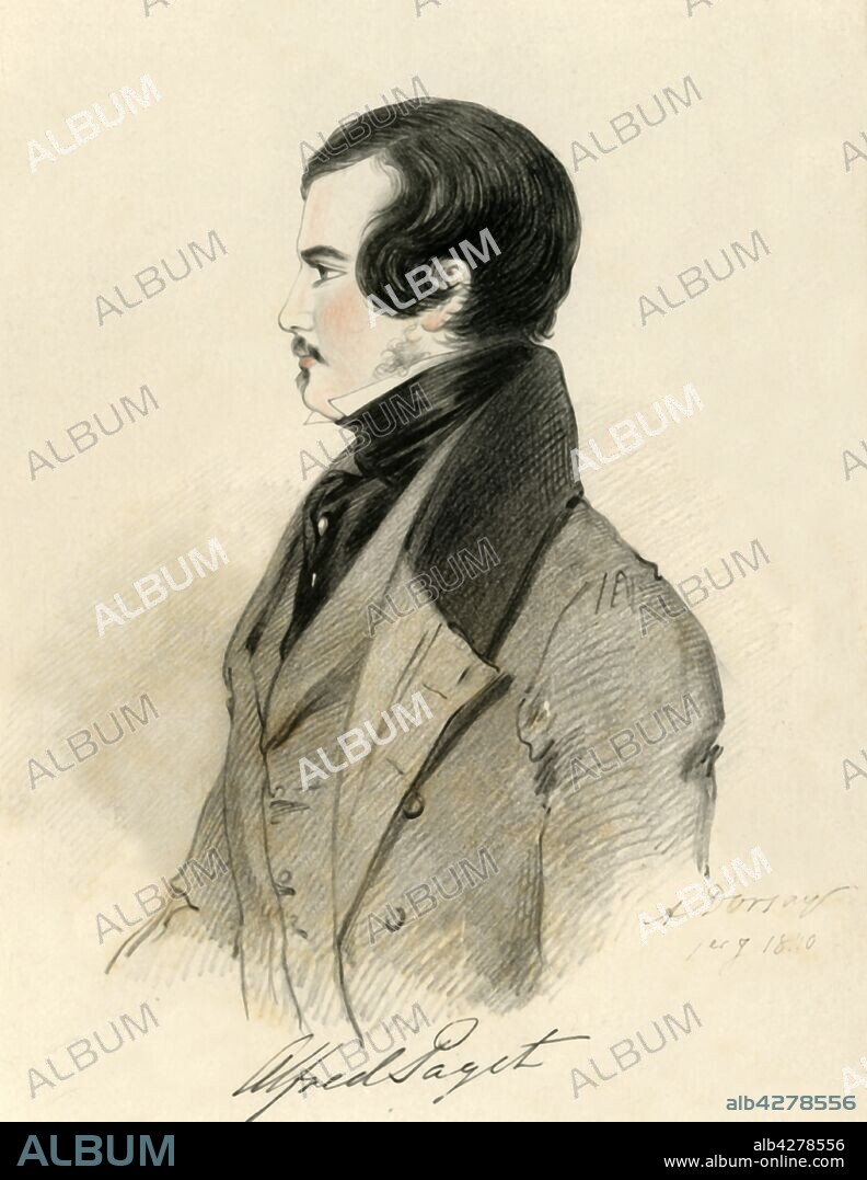 RICHARD JAMES LANE. 'Alfred Paget', 1840. Portrait of Lord Alfred Henry Paget (1816-1888), British courtier, Liberal politician MP for Lichfield, and lieutenant in the Royal Horse Guards. From "Portraits by Count D'Orsay", an album assembled by Lady Georgiana Codrington. [1850s].