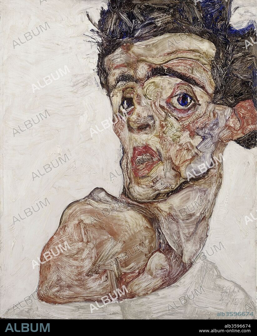 EGON SCHIELE. Self-Portrait with Raised Bare Shoulder.