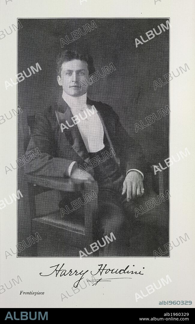 Harry Houdini. The unmasking of Robert-Houdin.. New York: Publishers Printing Co., 1908. Harry Houdini, (originally Erich Weiss). (1874-1926). US magician and escape artist. Portrait.  Image taken from The unmasking of Robert-Houdin.  Originally published/produced in New York: Publishers Printing Co., 1908. . Source: X.629/5609, frontispiece. Language: English.