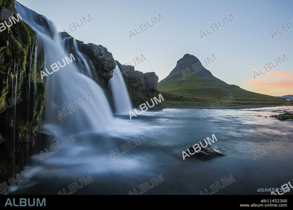 Waterfall near Kirkjufell (Church Mountain), just outside the town of Grundarfjordur on the Snaefellsnes Peninsula, Iceland, Polar Regions.