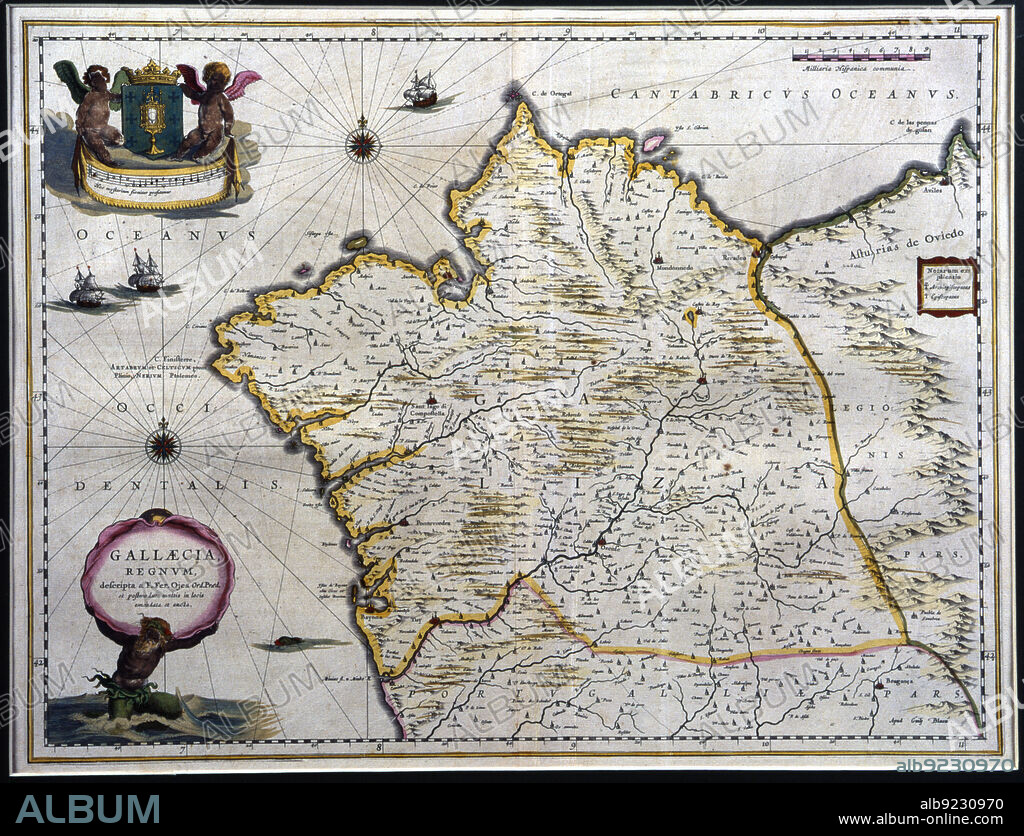 Gallaecia Regnum', described by F. Fer. Ojea. Map of the kingdom of Galicia coloured with watercolors, from c. 1640.