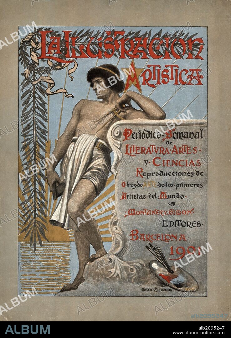 Portada de la revista modernista La Ilustración Artística. Dibujos de Joan Llimona. Barcelona, 1901.
