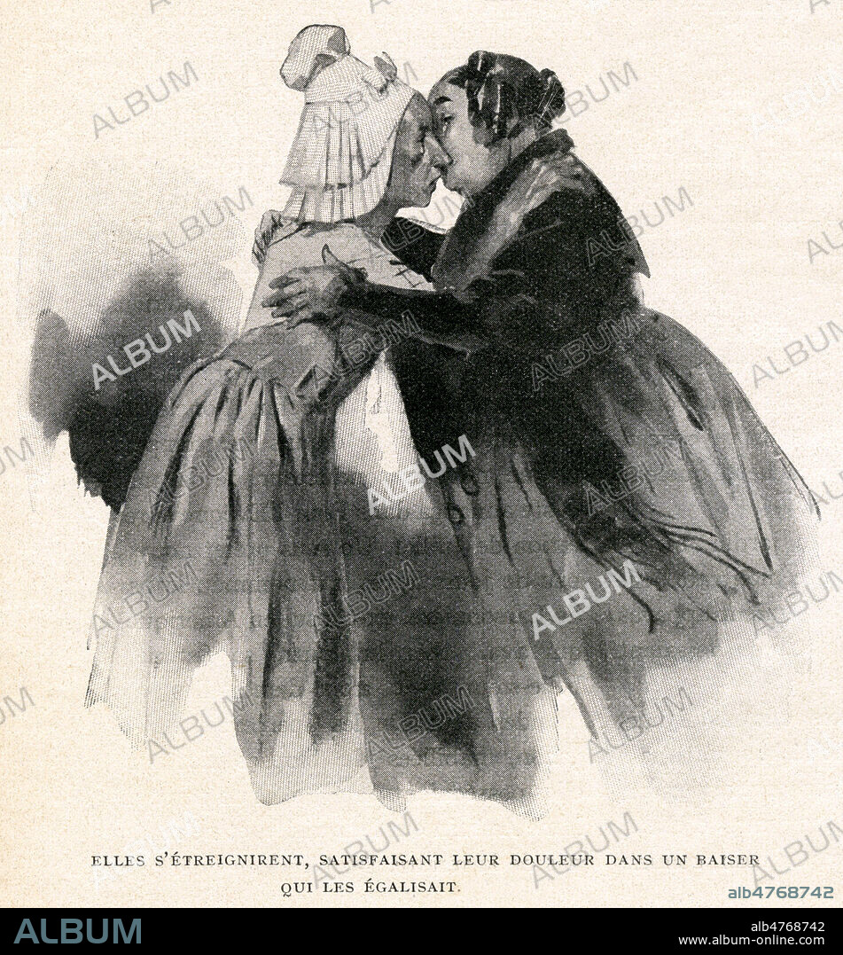 Felicite et Mme Aubain s'etreignirent, satisfaisant leur douleur dans un baiser qui les egalisait. Illustration de 1909 par Rene LELONG (1871-1938) pour Un Coeur simple de Gustave FLAUBERT (1821-1880). Credit : Collection Jonas/KHARBINE-TAPABOR.