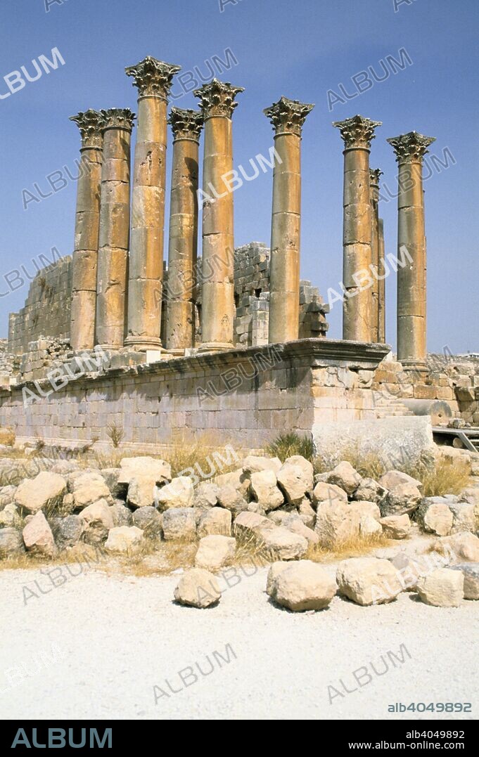 Temple of Artemis, Jerash, Jordan. The site of a settlement since the Bronze Age, the Greco-Roman city of Gerasa (Jerash) was established in the 2nd century BC and was one of the ten cities in Syria and Palestine known as the Decapolis. Jerash became a Roman city of the province of Syria in 63 BC. The excavation of the site, which has revealed extensive ruins, began in the 1920s. The Temple of Artemis was built in the 2nd century during the reign of the Emperor Antoninus Pius.