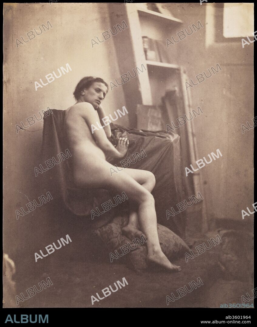 [Female Nude in Studio]. Artist: Franck-François-Genès Chauvassaignes (French, 1831-after 1900). Dimensions: 19.1 x 15.2 cm (7.5 x 6 in.). Date: 1856-59.
This corner of a painter's atelier somewhere in France in the middle of the nineteenth century is scarcely tethered to time or place; it could as easily be a loft in New York today or, had photography existed four centuries earlier, a studio in the Italian Renaissance. What is surprising here is the absence of even the thinnest disguise--no swags of drapery, elaborate coiffure, or skeins of beads as are commonly found in the work of other purveyors of "studies for artists." Here, the model is utterly naked. With her intelligent head and dirty feet, this young woman helped found the matter-of-fact modeling sorority joined a decade later by Édouard Manet's Olympia.
