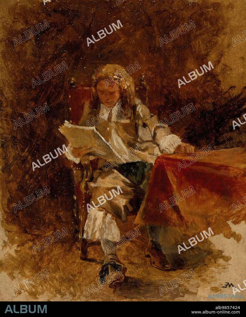 JEAN LOUIS ERNEST MEISSONIER. Study of a Seated Cavalier Reading, c1870.