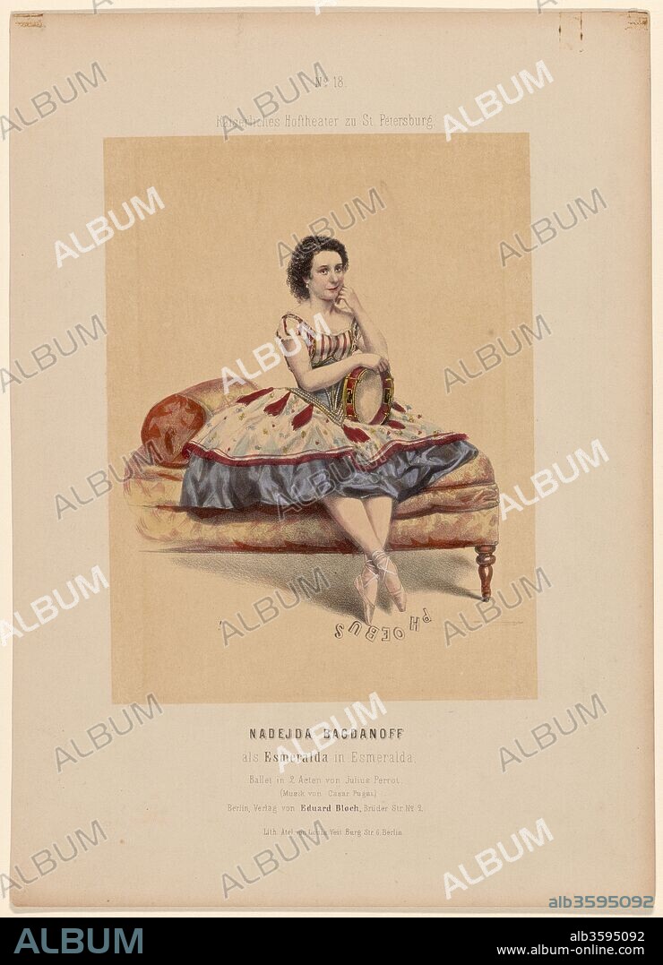 LOUIS VEIT. Prima ballerina Nadezhda Bogdanova (1836-1897) as Esmeralda in the Ballet "La Esmeralda" by C. Pugni und J. Perrot.