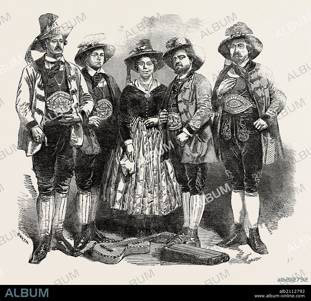 THE TYROLESE MINSTRELS. Mdlle. Margreiter, Simon, Holans, Veit, Ludwig Rainer, and Kleir. They performed at Windsor Castle and Frogmore House, in the presence of her Majesty Queen Victoria, Prince Albert, and the Duchess of Kent.