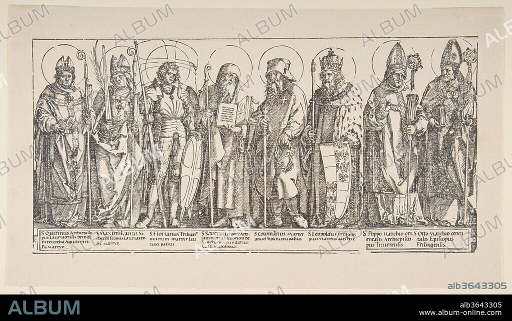 ALBERTO DURERO. The Patron Saints of Austria. Artist: Albrecht Dürer (German, Nuremberg 1471-1528 Nuremberg). Dimensions: Sheet: 8 15/16 × 15 11/16 in. (22.7 × 39.9 cm). Date: 1922.