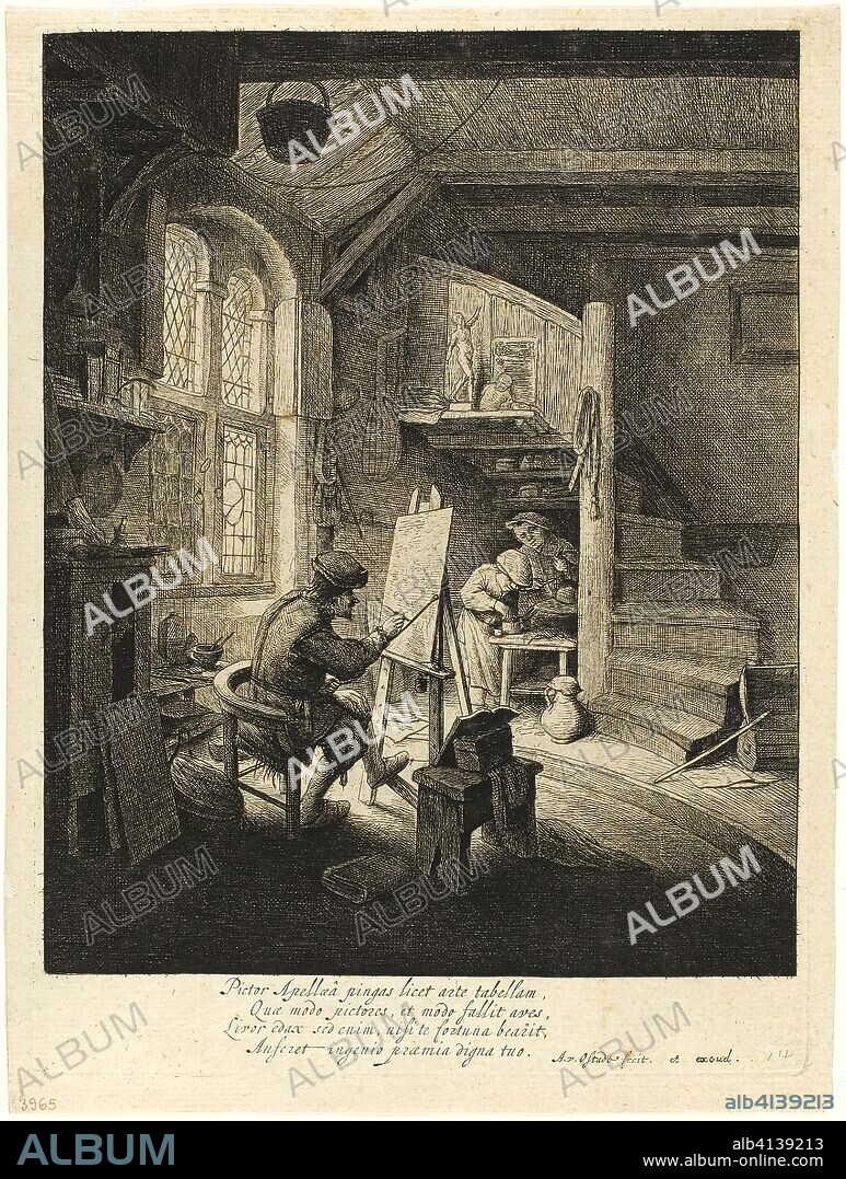 The Painter. Adriaen van Ostade; Dutch, 1610-1685. Date: 1642-1652. Dimensions: 210 x 168 mm (image); 235 x 173 mm (plate); 246 x 186 mm (sheet). Etching in black on buff laid paper. Origin: Holland.
