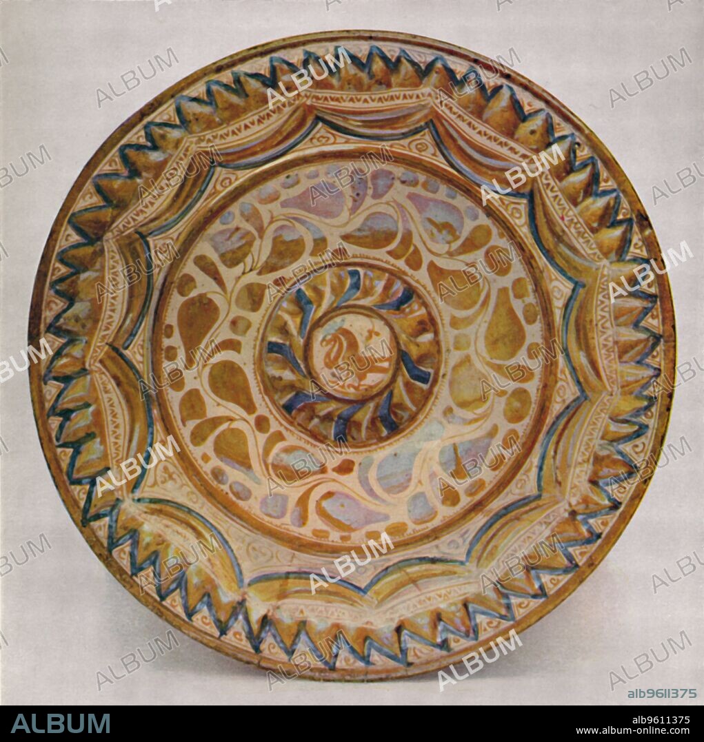 'Hispano-Moresque Lustre Dish with Blue Fish-Scale Border. 15th Century', (1928). From Old Furniture, Volume III., edited by Lieut.-Col. E. F. Strange, C.B.E. [Old Furniture Ltd., London, 1928].