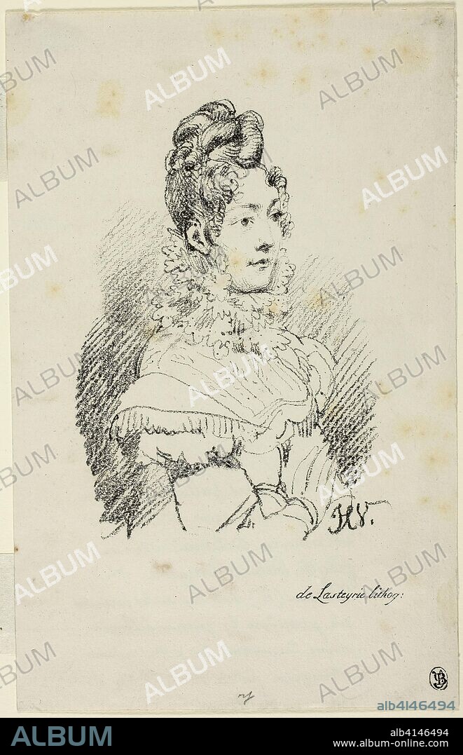 Portrait of Madame Perregaux. Horace Vernet (French, 1789-1863); printed by Comte Charles Philibert de Lasteyrie (French, 1759-1849). Date: 1816. Dimensions: 160 × 114 mm (image, to edge of signature); 253 × 162 mm (sheet). Lithograph in black on cream wove paper. Origin: France.