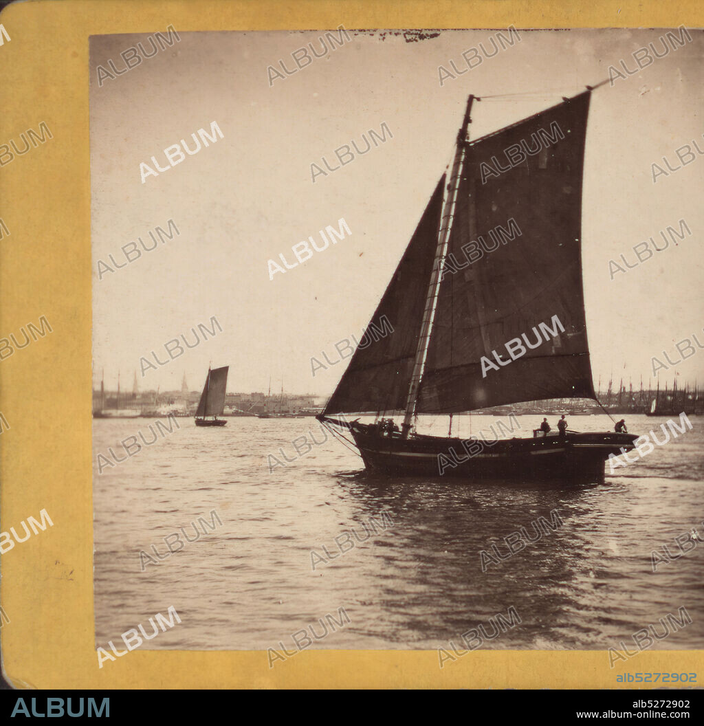 A lighter off the Battery. Hauling 'taut' on the main sheet., 1860, New York (State), New York (N.Y.), New York, Manhattan (New York, N.Y.), New York Harbor (N.Y. and N.J.).