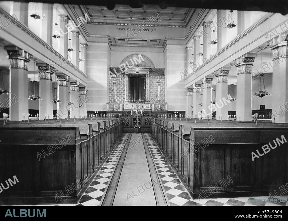 Kopenhagen (Dänemark), Synagoge (erbaut 1833, Arch.: Gustav Friedrich Hetsch). Innenansicht. Foto, undat. (um 1935).