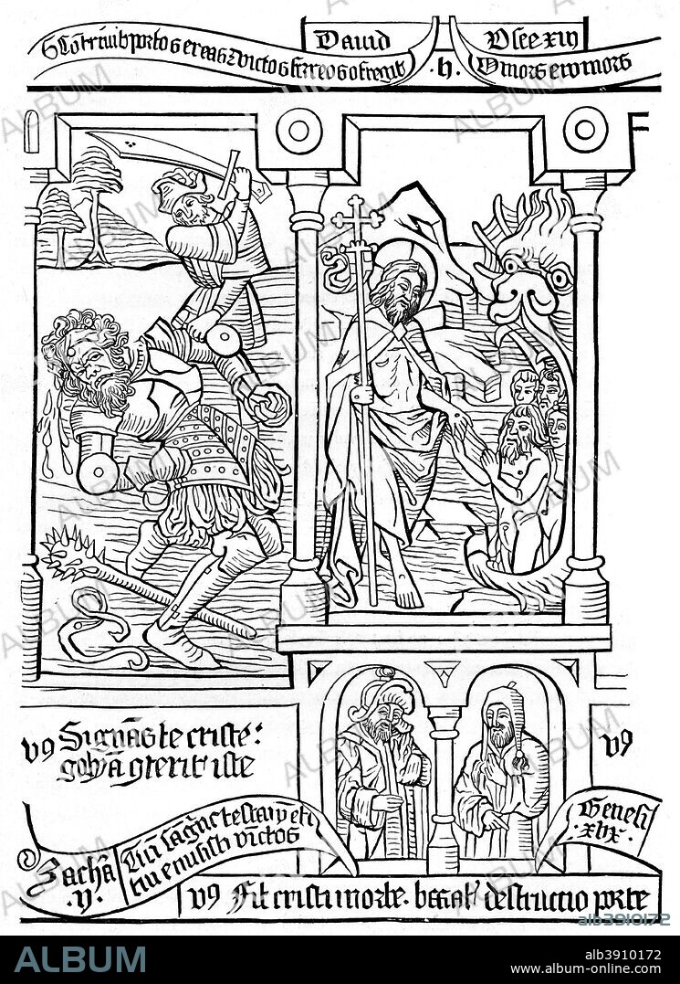 Page from the Biblia Pauperum, 15th century, (1870). 28th xylographic page of the Biblia Pauperum or Bible of the Poor. Illustration from The Arts of the Middle Ages and at the Period of the Renaissance, by Paul Lacroix, (London, 1870).