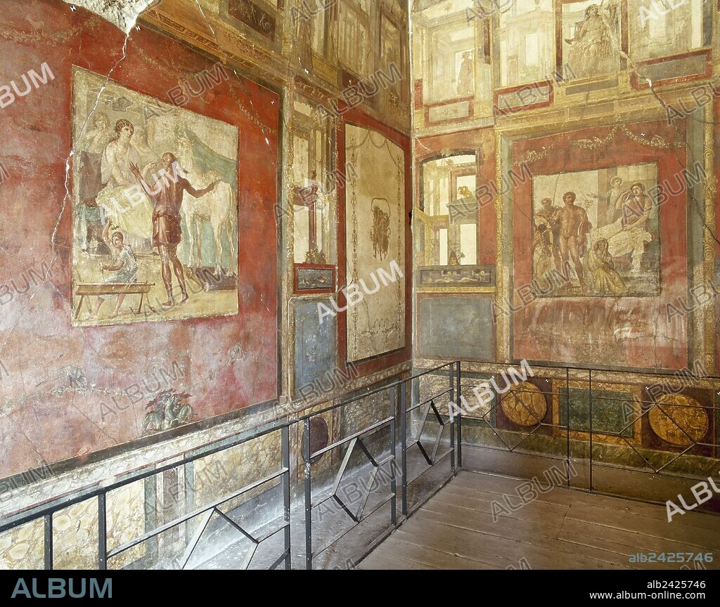 Italy, Pompeii. House of the Vettii, 1st century AD. Exedra. Frescoes.