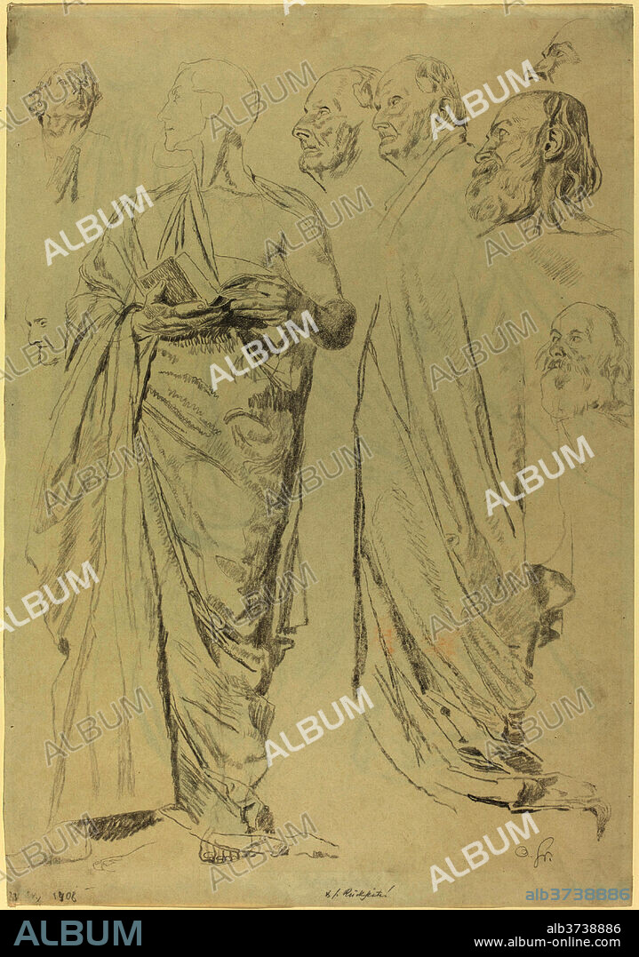 OTTO GREINER. Studies of Men in Togas [recto]. Dimensions: overall: 51.1 x 35.6 cm (20 1/8 x 14 in.). Medium: black chalk on wove paper.