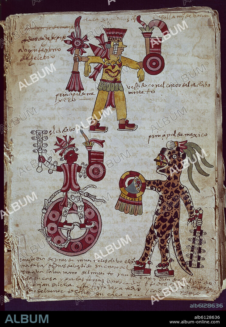 CODICE TUDELA REALIZADO POR AZTECAS - ANOTACIONES EN CASTELLANO - 1553 - DESCRIBE CALENDARIO RELIGIOSO.