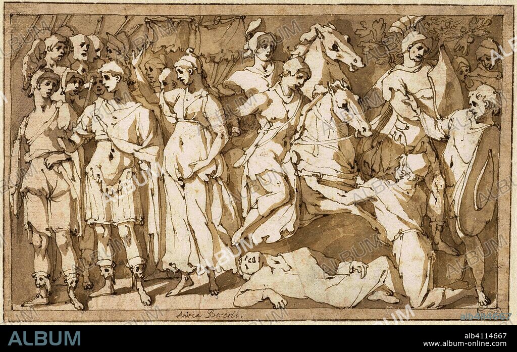 Emperor Trajan between Roma and Victoria. Artist: anonymous. Draughtsman: Andrea Boscoli. Dating: 1570 - 1607. Measurements: h 124 mm × w 197 mm.