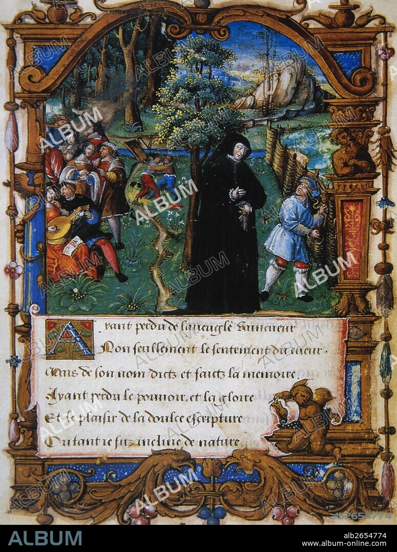 Marguerite de Navarre or Marguerite of Angouleme (1492-1549). Princess of France. Queen consort of Navarre. Wife of Henry II of Navarre. Miniature., 1540.