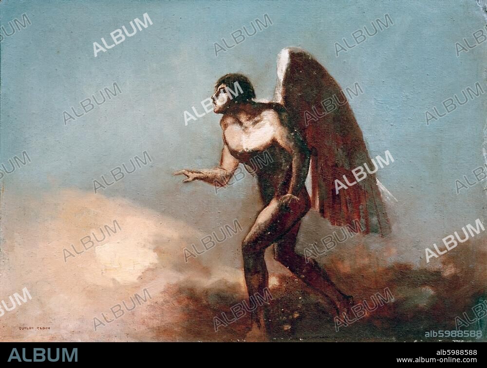 ODILON REDON. Redon, Odilon ; 1840-1916. - "L'Homme ailé, dit aussi : L'Ange déchu", 1890-95. Huile sur carton, H. 0,240 ; L. 0,335. Inv. n° Bx 1961.9.2. Bordeaux, Musée des Beaux-Arts.