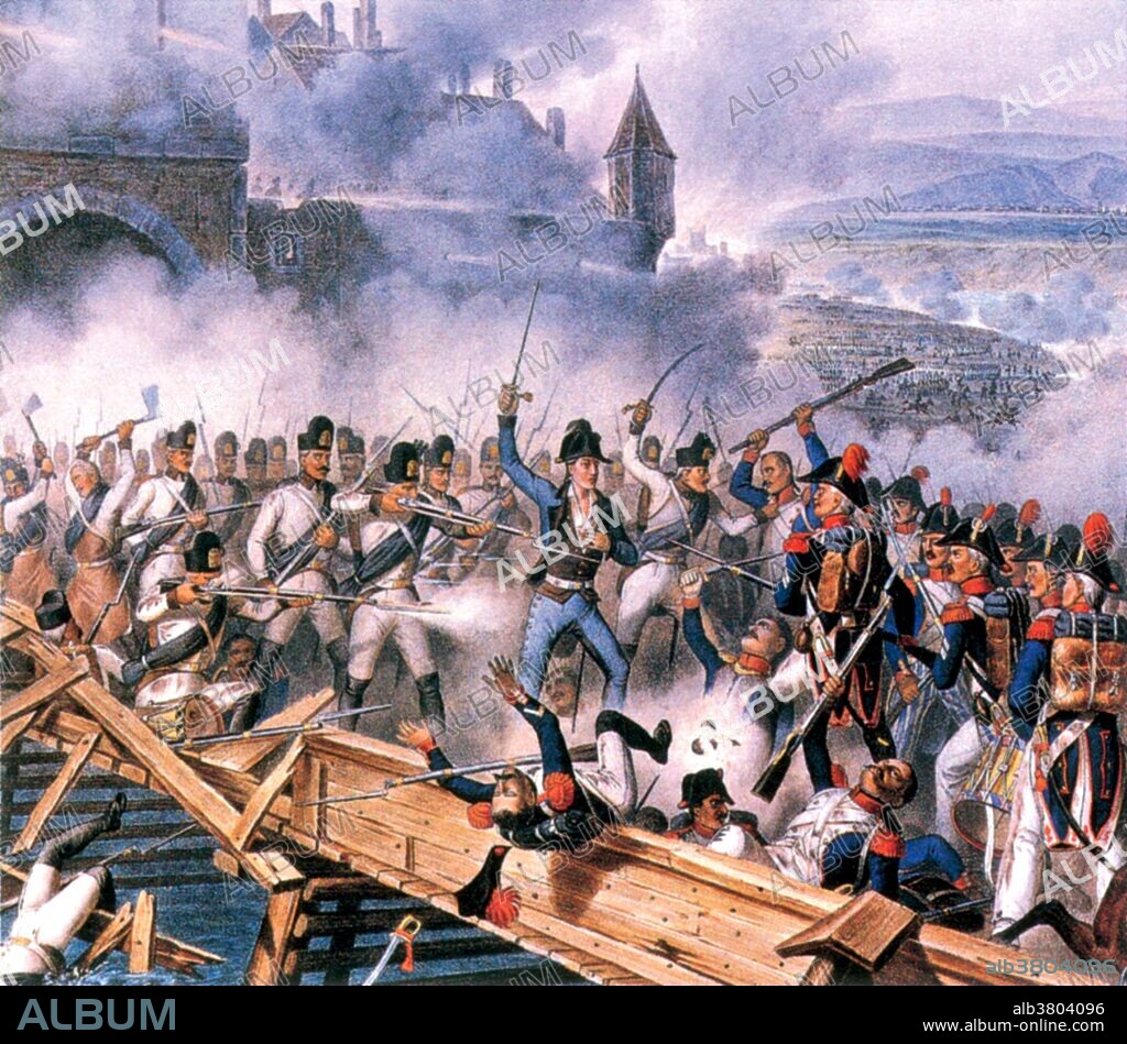 The Battle of Ebelsberg, known in French accounts as the Battle of Ebersberg, was fought during the War of the Fifth Coalition, part of the Napoleonic Wars. Separated from the main Austrian army by the battles of Abensberg and Landshut, Feldmarschall-Leutnant Hiller retreated east to Linz with the three left wing corps. The leading elements of Marshal MassÃ©na's corps overran Hiller's rear guard on the west bank of the Traun on the morning of May 3, 1809. In the rout that followed, the first French infantry brigade rushed the 1800 foot long bridge and got into the streets of Ebelsberg. To keep from being thrown into the river, the French committed an entire division to the street fight, in which the Ebelsberg castle loomed as the key position. After MassÃ©na threw in a second division, the French finally ejected the Austrians from the castle. Unwilling to recapture the town, Hiller ordered his artillery to set fire to the place. In the blaze that followed, hundreds of wounded soldiers from both armies died. The battle and the heavy casualties were unnecessary because Hiller was already flanked out of position by a second French corps that crossed the Traun upstream.