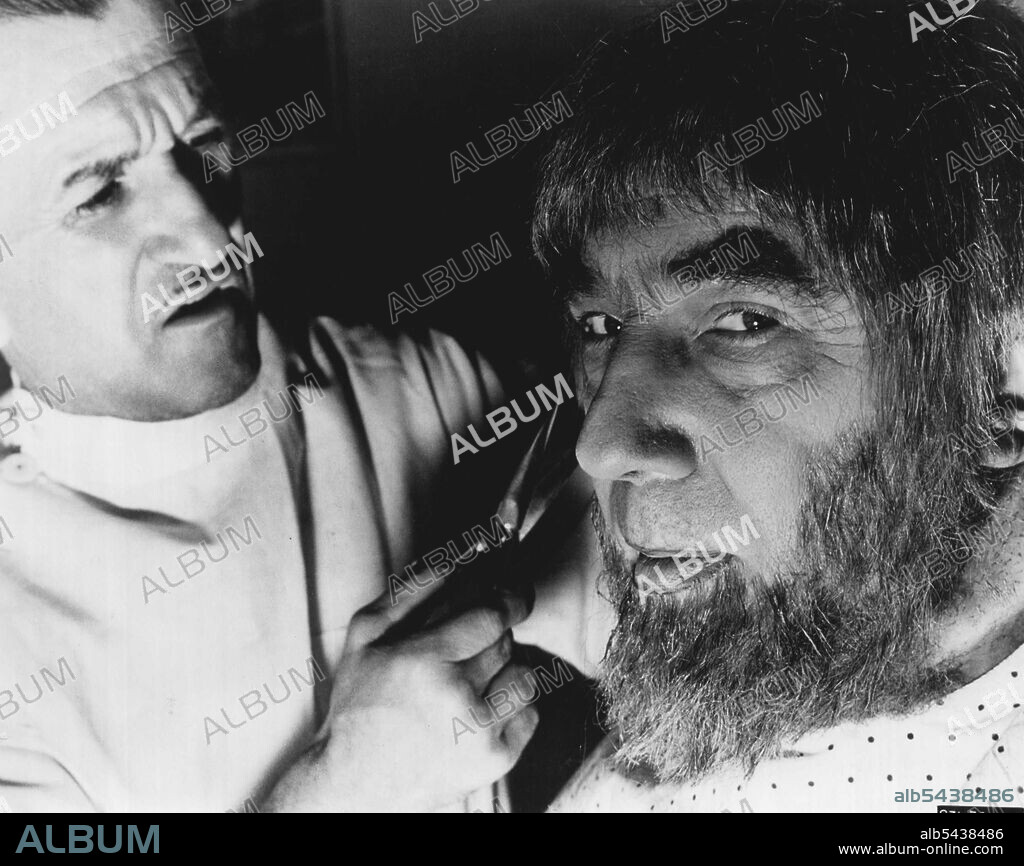 "Son of Frankenstein" -- Bela Lugosi, known for his great characterization in "Dracula," undergoes the finishing touches of the makeup he wears in "Son of Frankenstein," at the hands of Jack Pierce, Universal's head makeup man. September 25, 1952. (Photo by Universal).;"Son of Frankenstein" -- Bela Lugosi, known for his great characterization in "Dracula," undergoes the finishing touches of the makeup he wears in "Son of Frankenstein," at the hands of Jack Pierce, Universal's head makeup man.