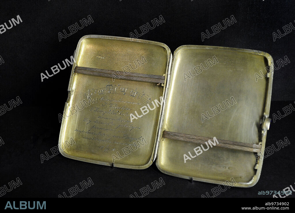 Cigarette-case of Lieutenant-Colonel Jukums Vacietis (1873-1938), a gift from the musicians of the 5th Zemgale Latvian Riflemen Battalion to the Commander on the 25th anniversary of his military service on September 9, 1916. Latvian War Museum. Riga. Latvia.