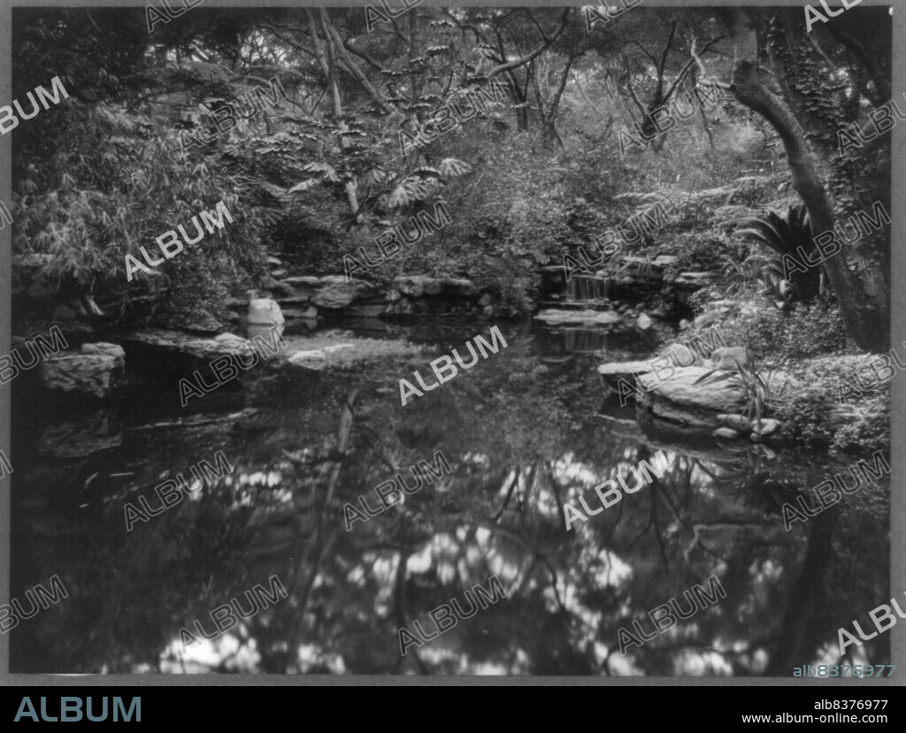 FRANCES BENJAMIN JOHNSTON. John L. Severance House, Pasadena, California. Waterfall and pond, 1923. Landscape architect: Paul G. Thiene.